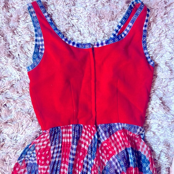 Amazing Vintage 1970’s Pat Sandler Red & Blue Bandana Print Maxi Dress - Picture 7 of 8